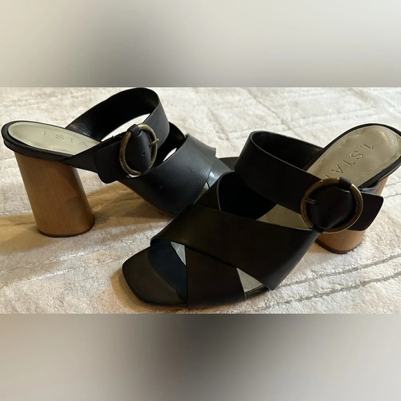 1. State leather slip on sandals with rounded column heel - black size 9.5 - Picture 3 of 8